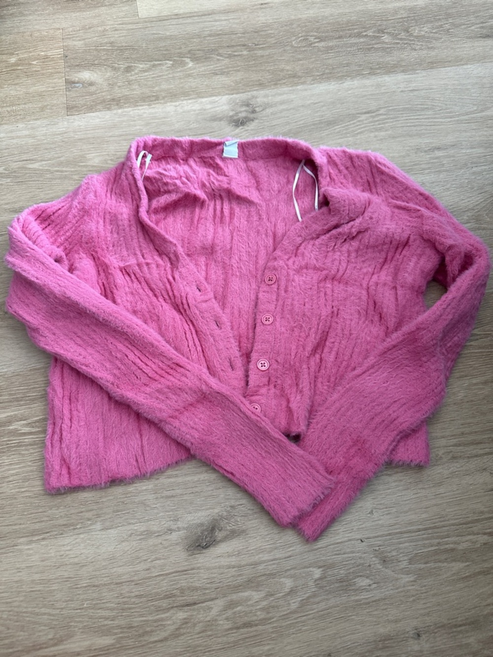 twik Bubblegum Pink Fuzzy Button-Up Cardigan